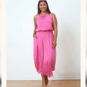Shebird Womens‎ Maxi Dress Emma Pink Satin Built In Bra size 5 Large 10-12